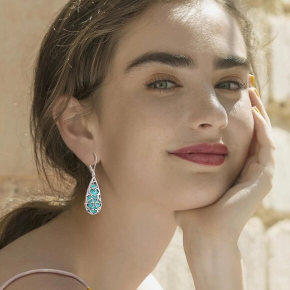 Turquoise Earrings for Women, Turquoise Jewelry for Women,925 Sterling Silver Te - Picture 4 of 7